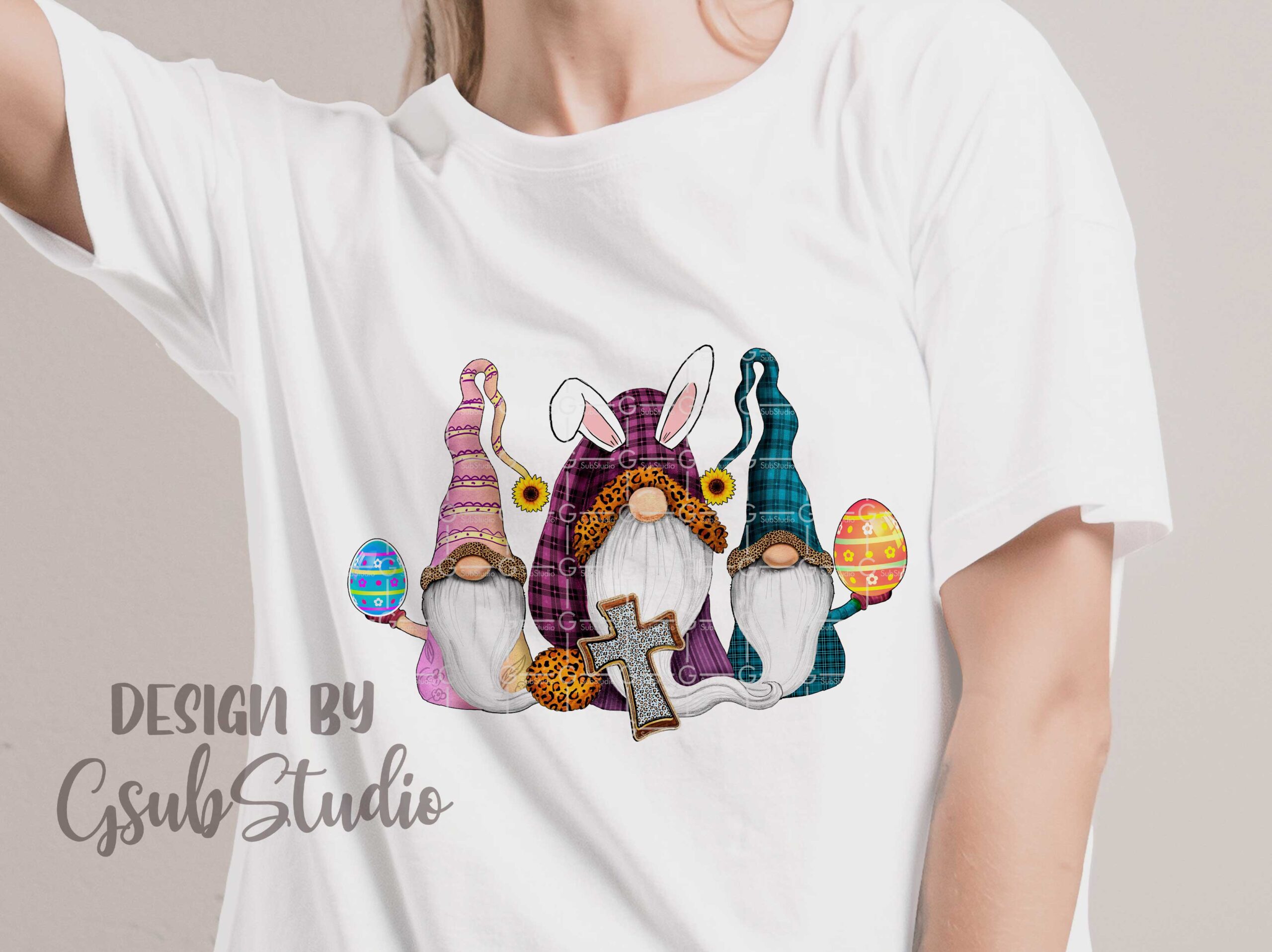 Gnomes Easter trio Sublimation design download Gnomes with Eggs