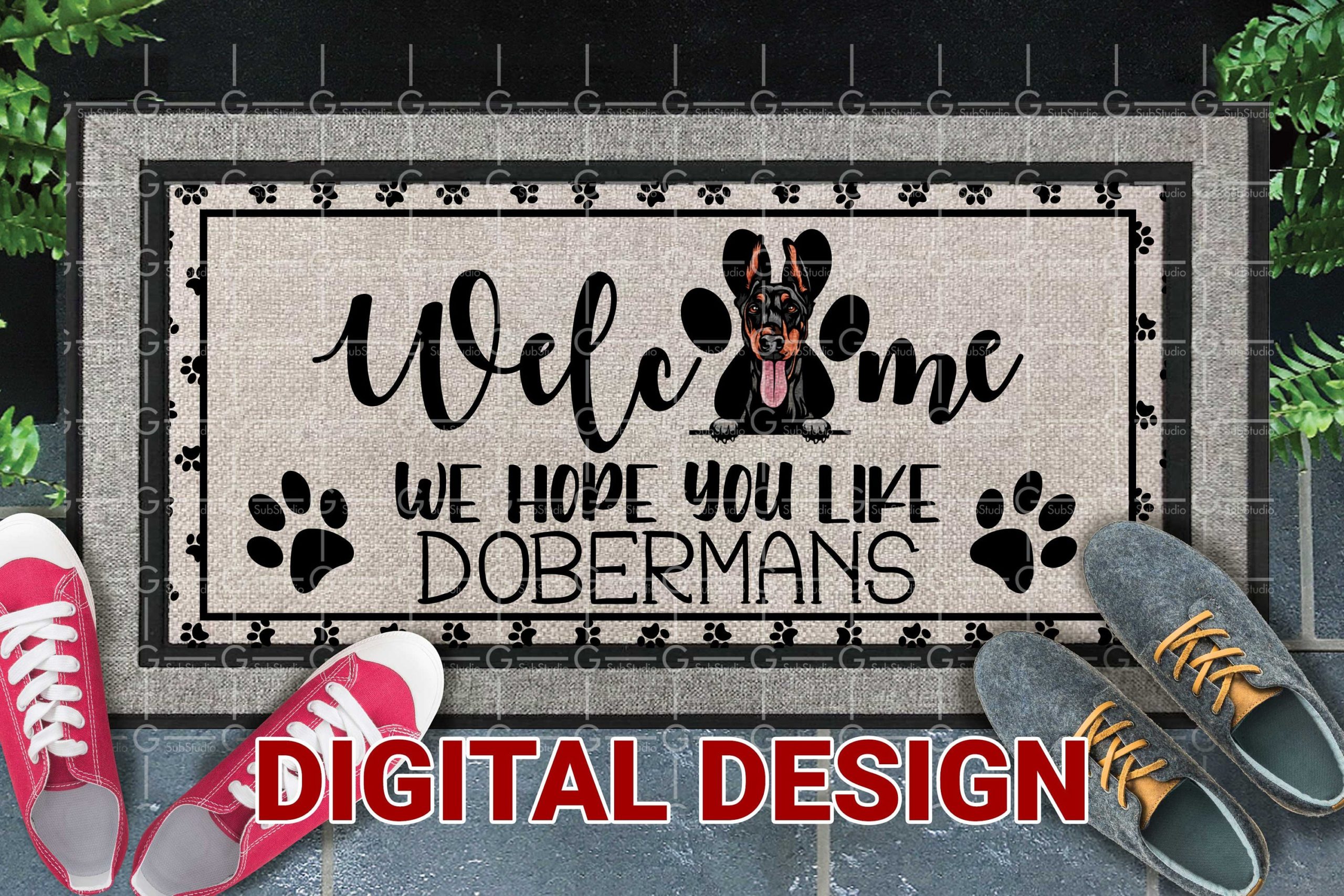 Welcome Doormat Doberman sublimation design PNG