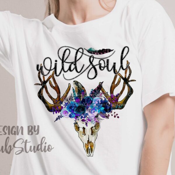 Wild Soul boho Sublimation designs download, sublimation mug design skull antlers horns floral sublimation design t-shirt design