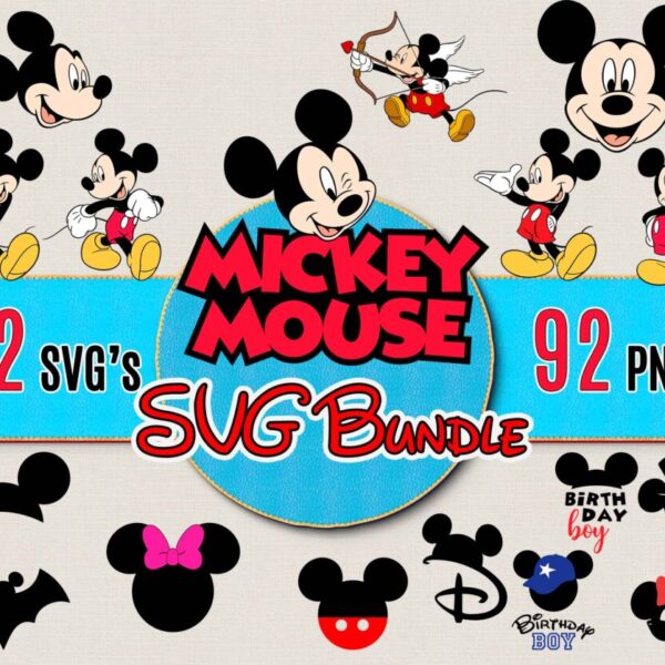 Free Mickey mouse SVG, cut files Mickey mouse PNG, Mickey mouse Birthday, Mickey mouse T-shirt, 90 BUNDLE
