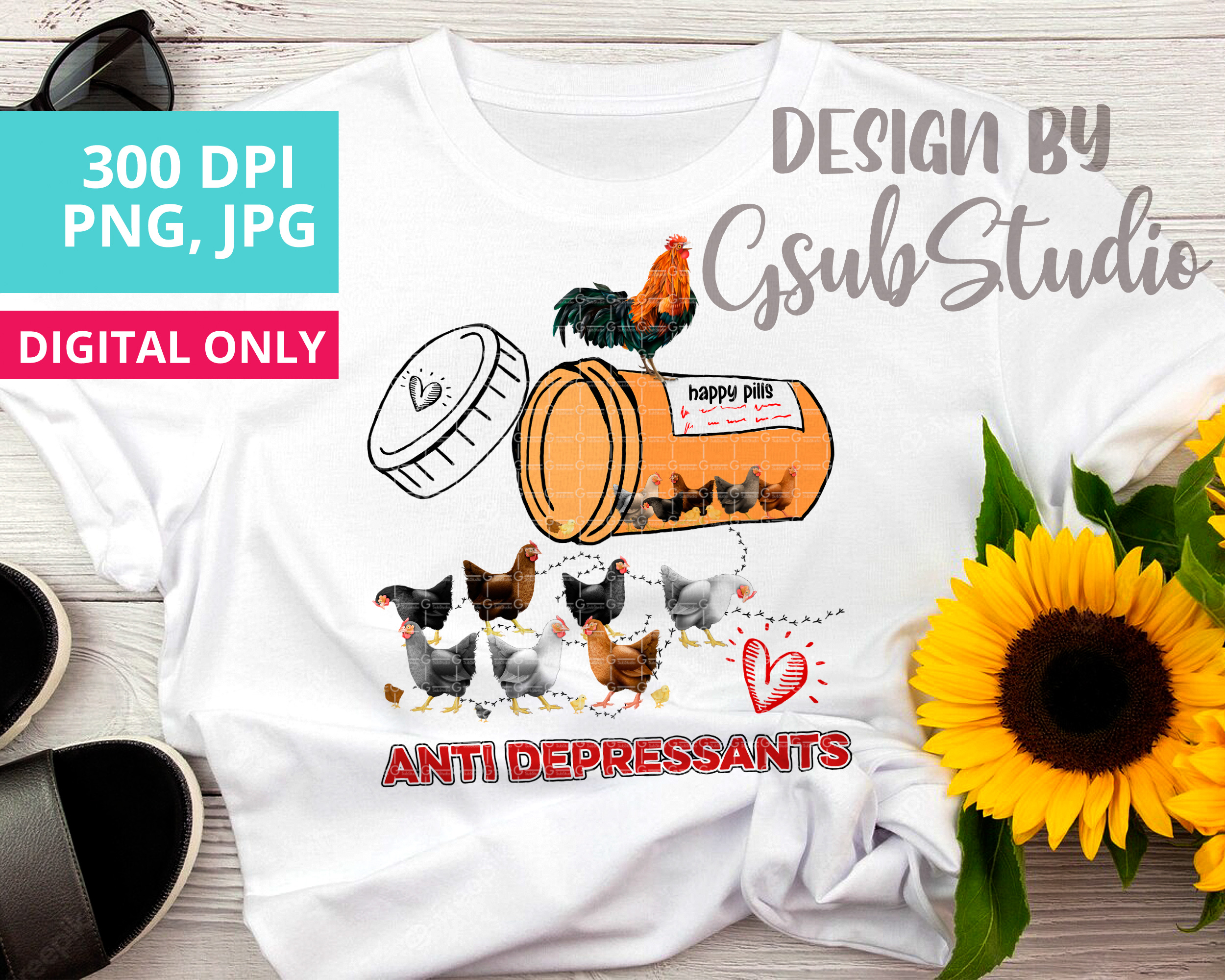 Chicken PNG sublimation designs download Happy Pills