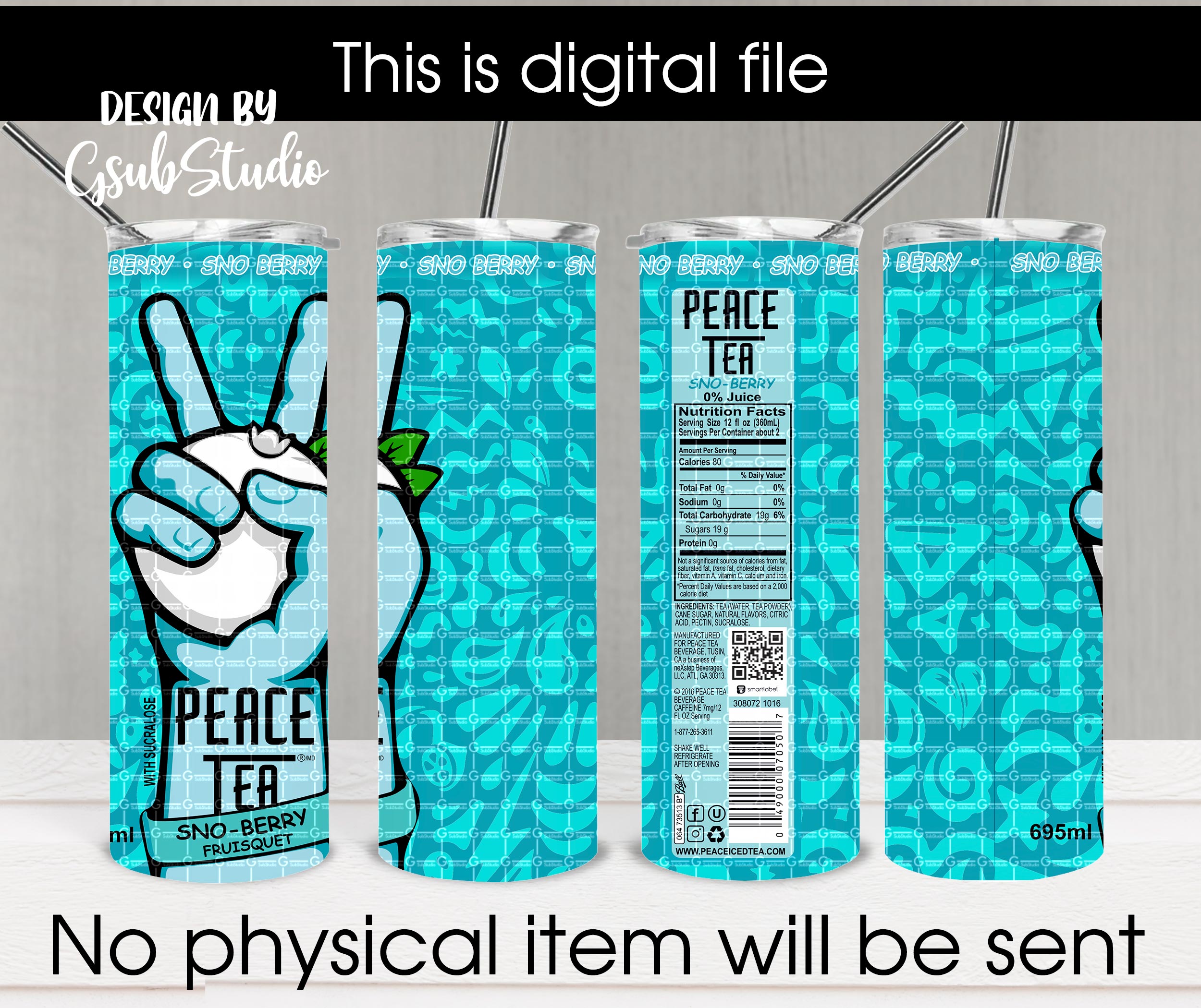 Peace Tea Sno Berry 20oz skinny tumbler wrap png design